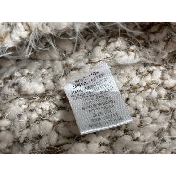 Umgee Chunky Knit Cowl Neck Sweater Size 2XL Beige Oversized Ribbed Pullover - Picture 4 of 7